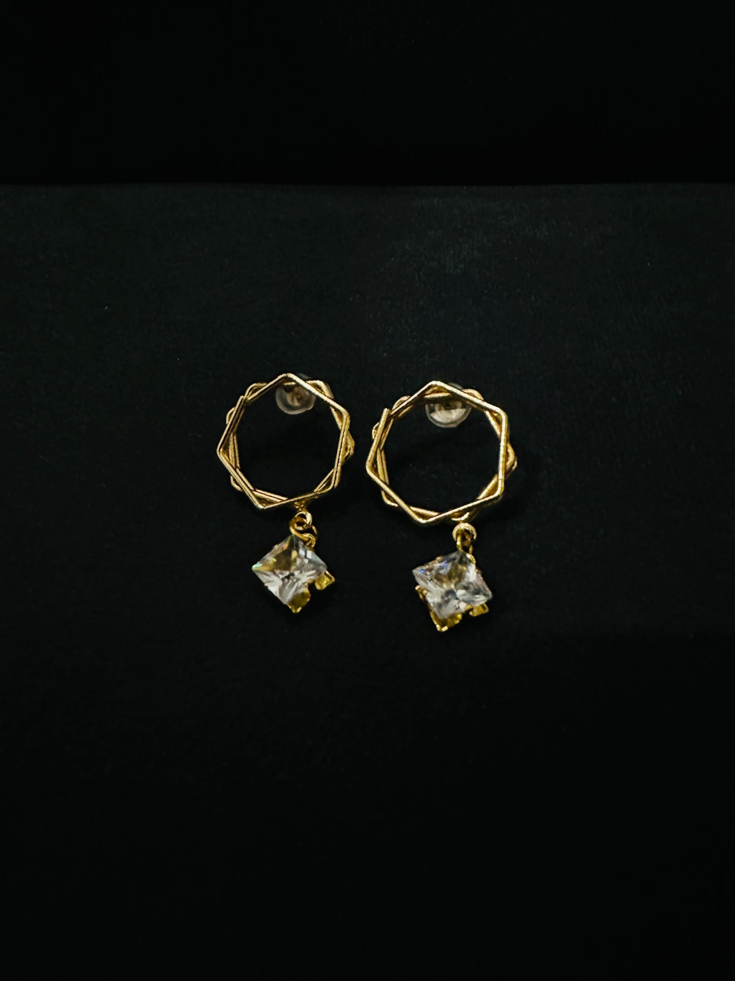 Geometric Gold Crystal Drop Earrings – Bold & Beautiful