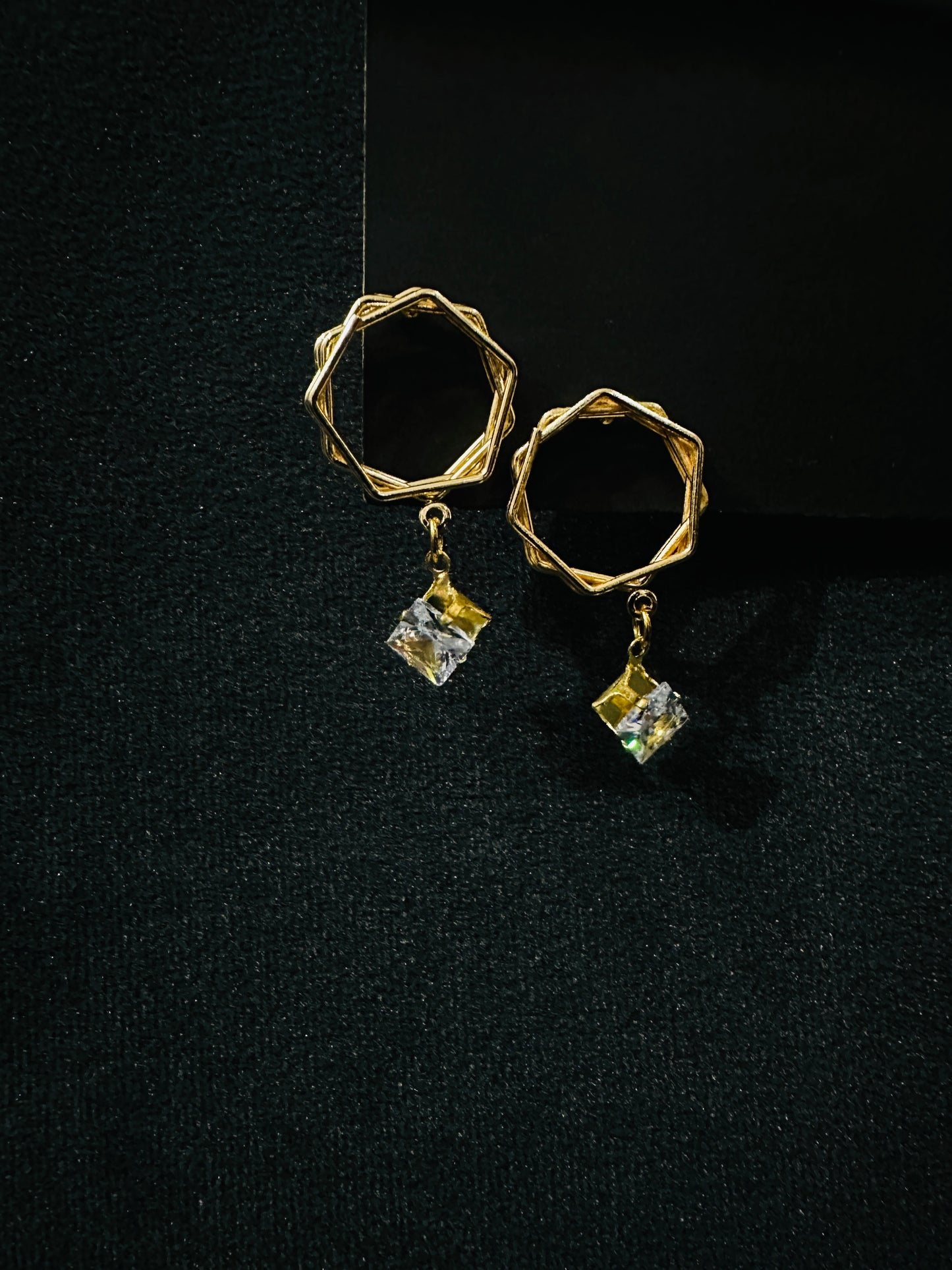 Geometric Gold Crystal Drop Earrings – Bold & Beautiful