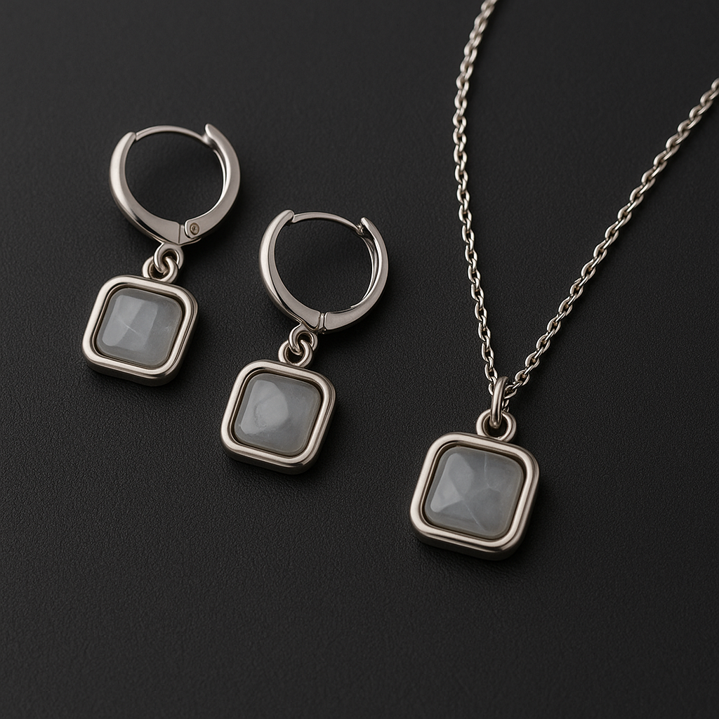 🖤 Sleek Square – Pendant & Hoop Earring Set