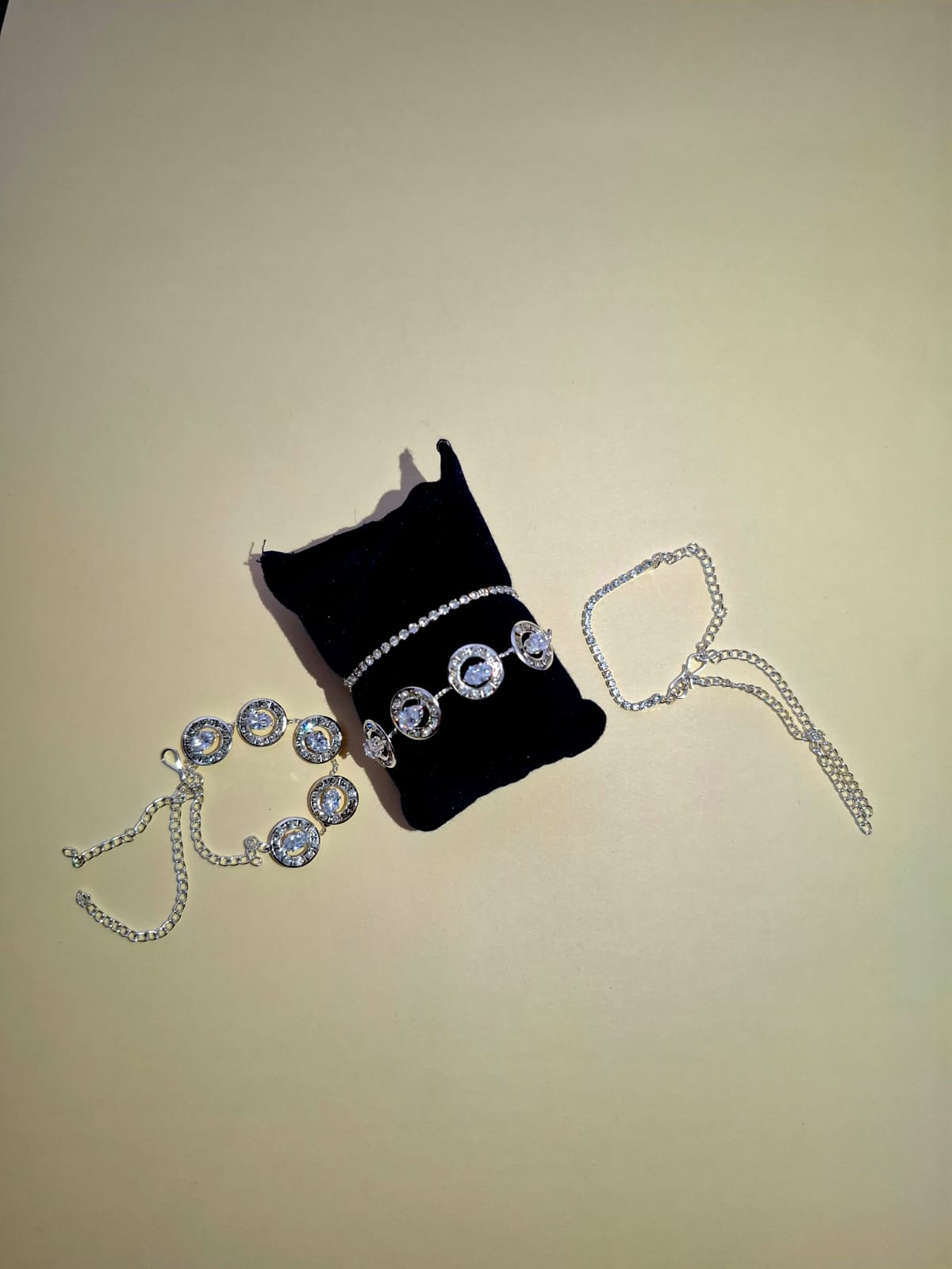 Elegant Crystal-Embellished Adjustable Bracelet – Silver Finish