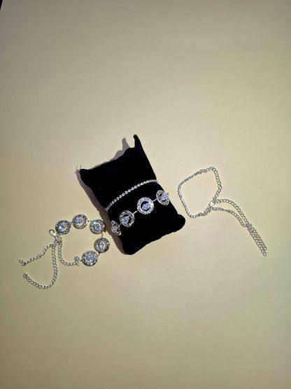 Elegant Crystal-Embellished Adjustable Bracelet – Silver Finish