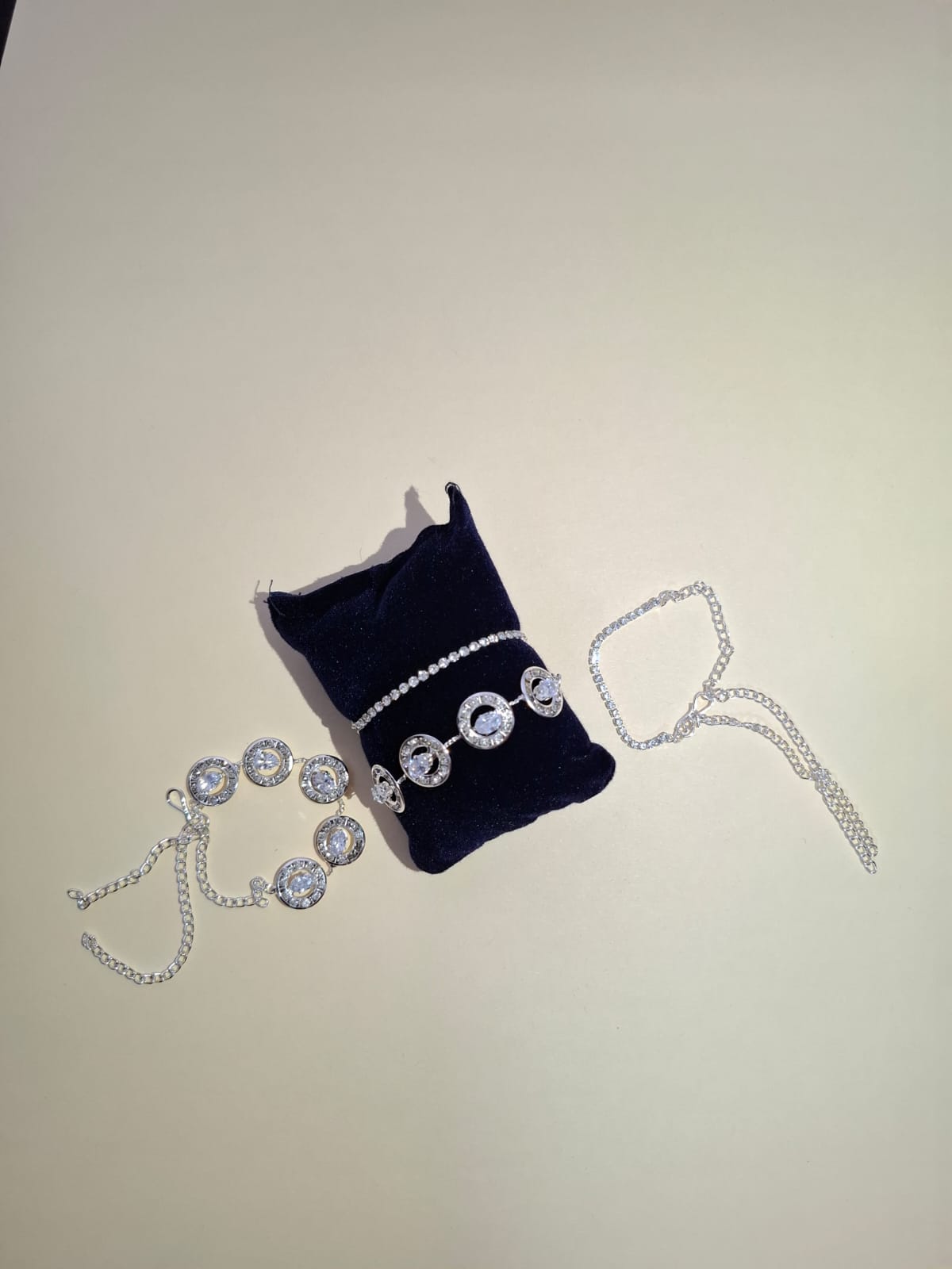 Elegant Crystal-Embellished Adjustable Bracelet – Silver Finish