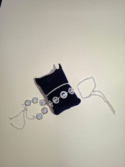 Elegant Crystal-Embellished Adjustable Bracelet – Silver Finish