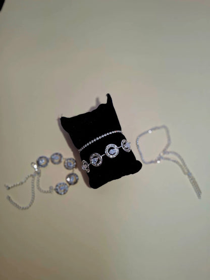 Elegant Crystal-Embellished Adjustable Bracelet – Silver Finish