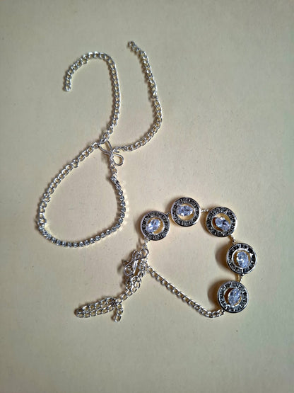 Elegant Crystal-Embellished Adjustable Bracelet – Silver Finish