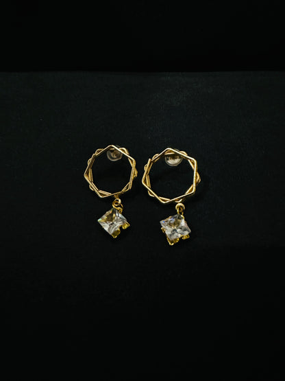 Geometric Gold Crystal Drop Earrings – Bold & Beautiful