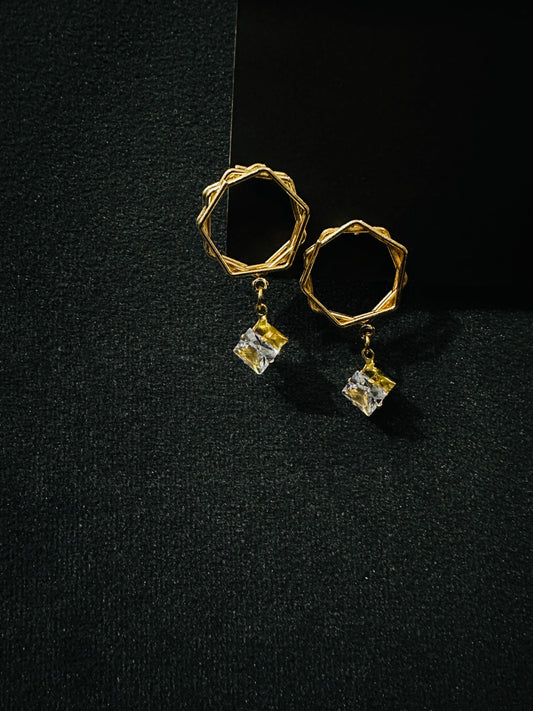 Geometric Gold Crystal Drop Earrings – Bold & Beautiful